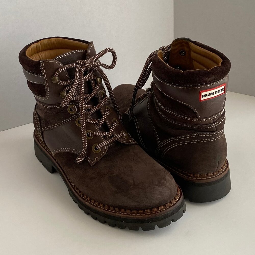 Hunter Adie Brown Leather Waterproof Lace-Up Boot 9.5 (Very Gently Worn)